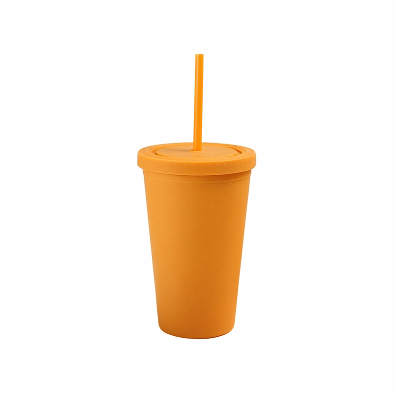 Sixteen Ounce Double Walled Tumbler With Straw 3.97" x 8"