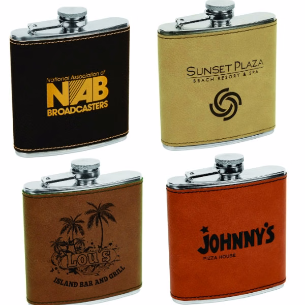 Laserable Leatherette 6 Oz. Stainless Steel Flask