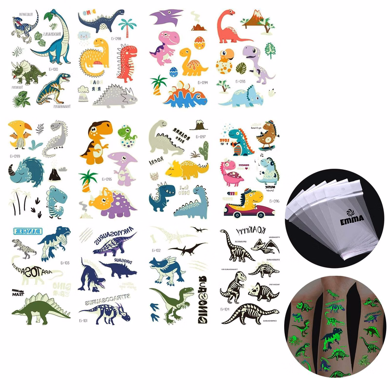 12-Pieces Luminous Dinosaur Tattoos