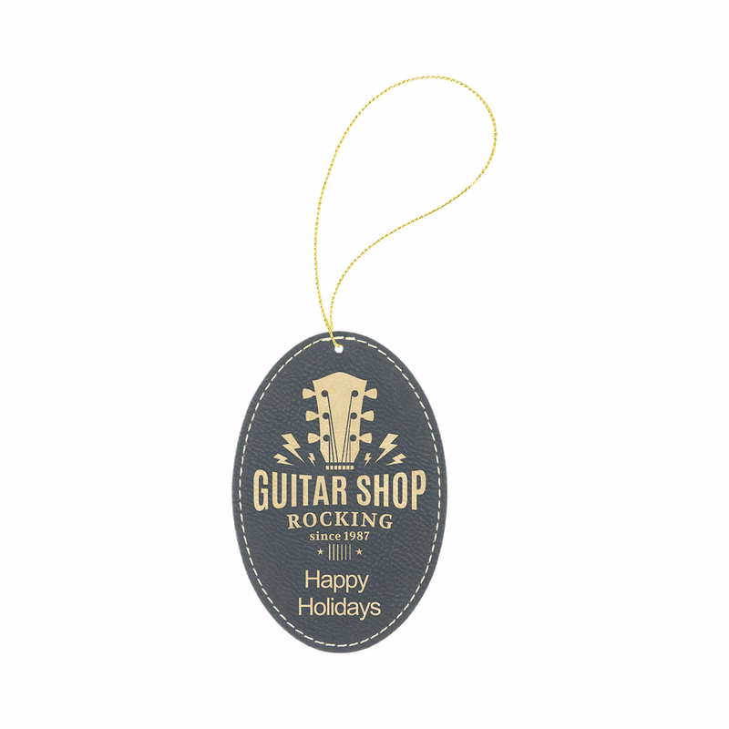 Black/Gold Leatherette Oval Ornament