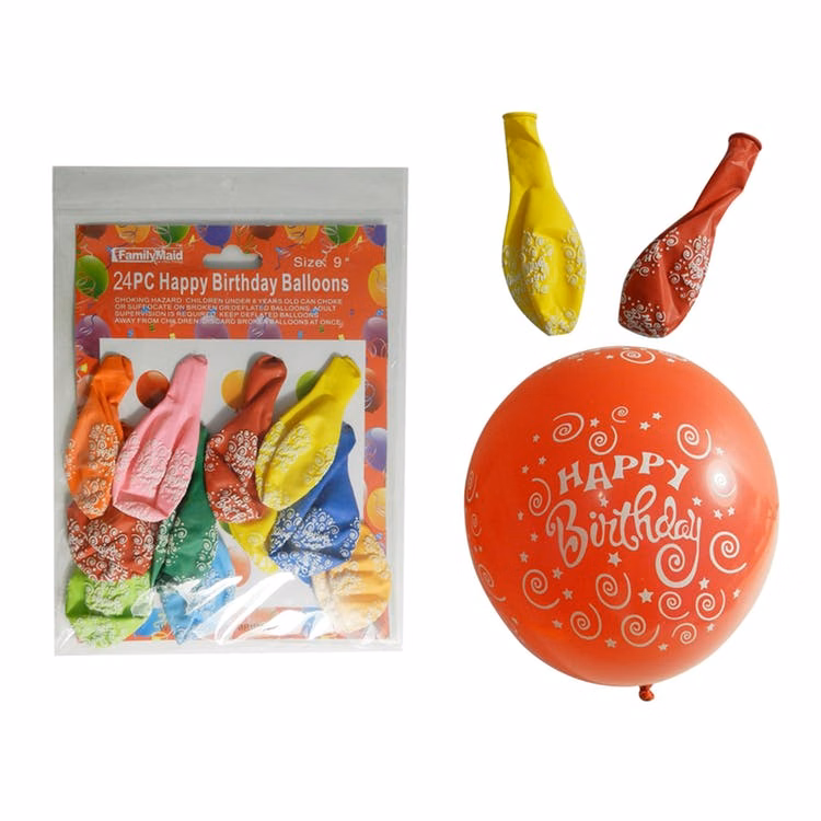 Happy Birthday Balloons - 24 Count 9" Assorted