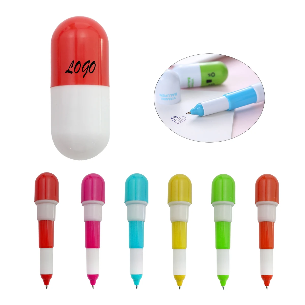 Mini Capsule Pill Ballpoint Pen, custom pen with logo imprint 1