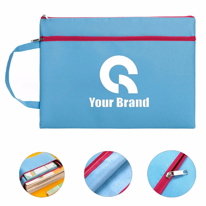 Portable A4 Handle Zipper File Bags All Over Printing