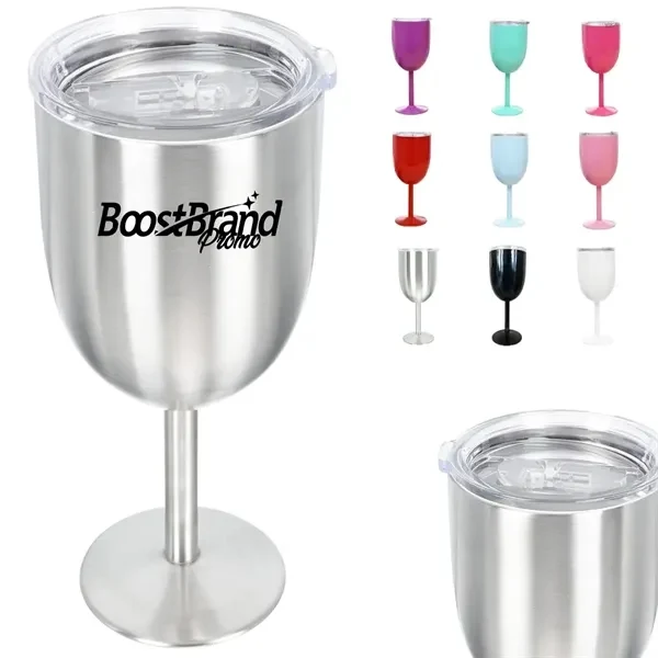 Custom 12 oz Insulated Stainless Steel Wine Goblet with Lid — Thermal Drinkware 1