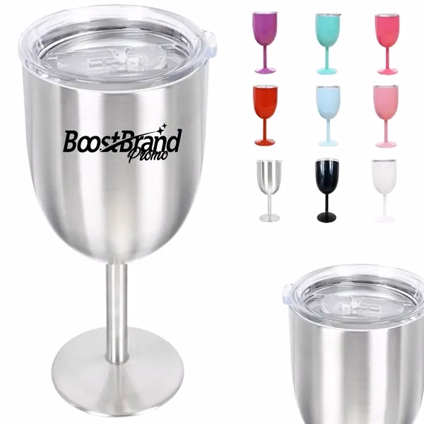 Custom 12 oz Insulated Stainless Steel Wine Goblet with Lid — Thermal Drinkware