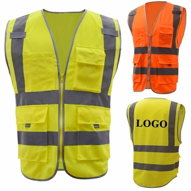 Zippered Custom Logo High-Visibility Reflective Safety Vest