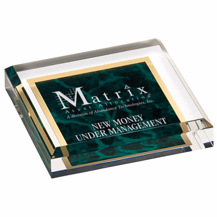 3 3/4" x 3 3/4" Green Acrylic Paperweight Award