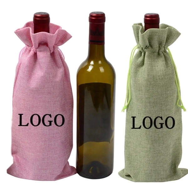 Jute Wine Bottle Bags Drawstring Pouch 1