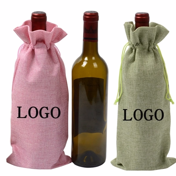 Jute Wine Bottle Bags Drawstring Pouch