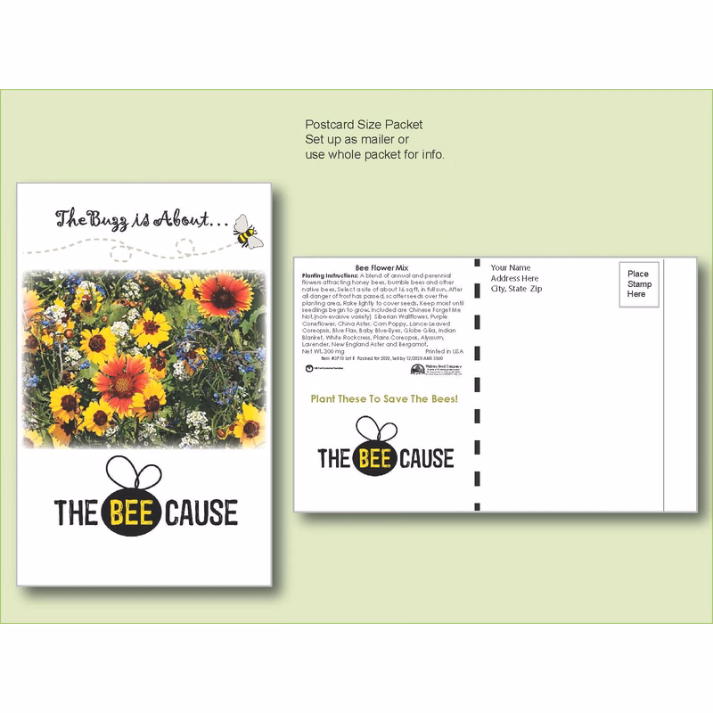 Bee Mixture Seed Packet - Postcard Mailer Size 4" x 6.5"
