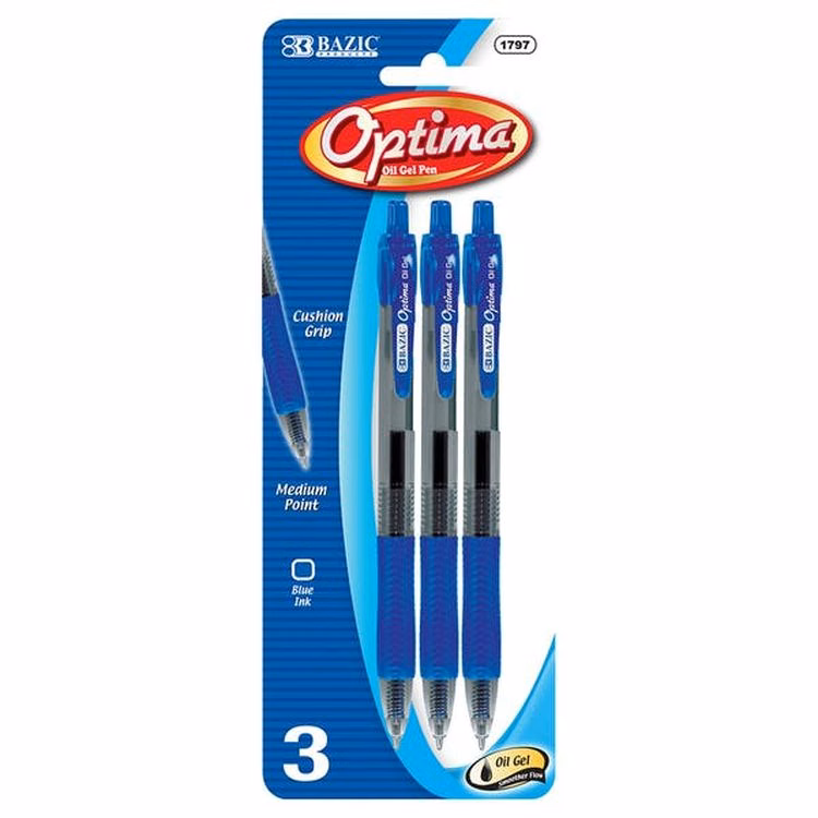 Gel Pens - 3 Count Blue Ink Retractable Cushion Grip