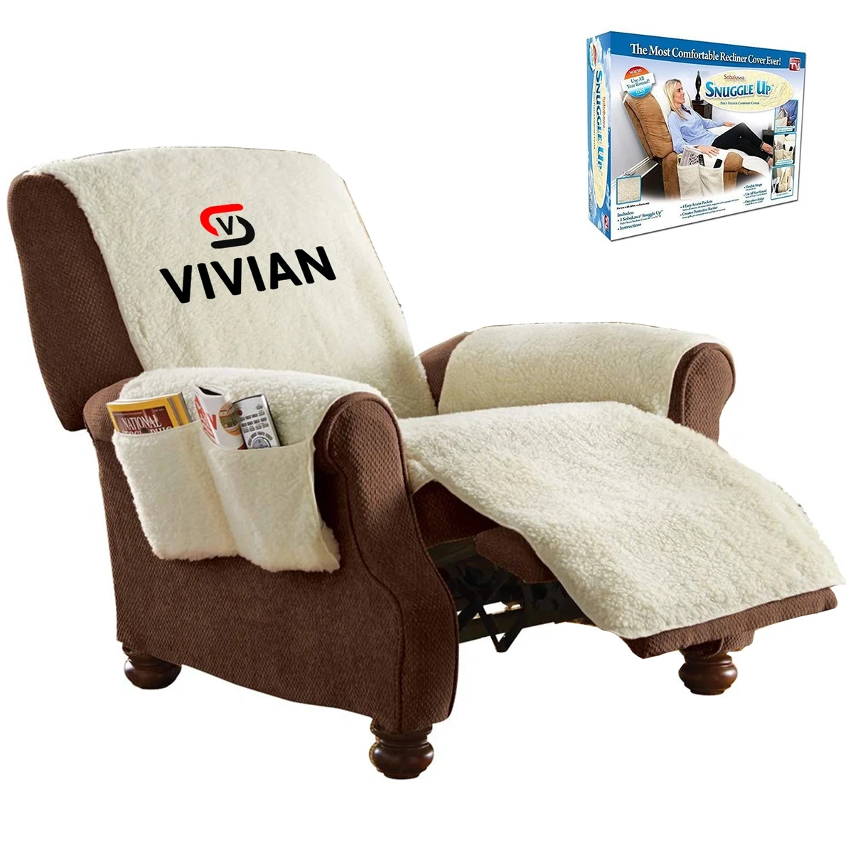 Beige Sherpa Recliner Cover 1