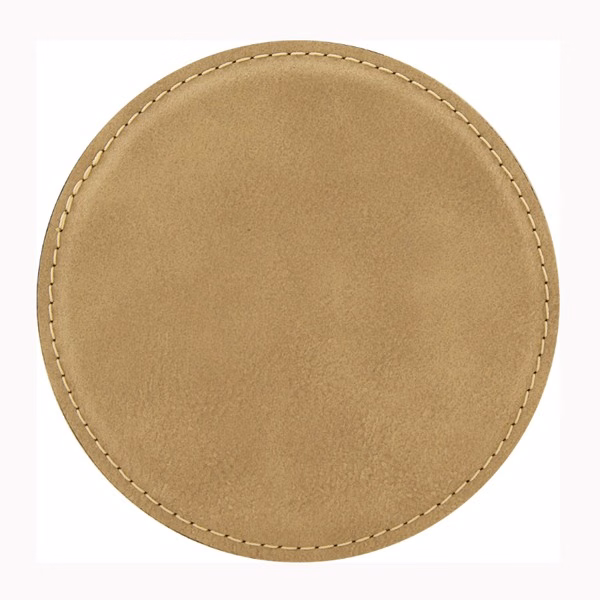 Leatherette Circle Coaster - Light Brown Screen Imprinted