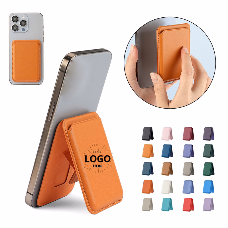 Magnetic Leather Card Wallet with Stand for Phone Back