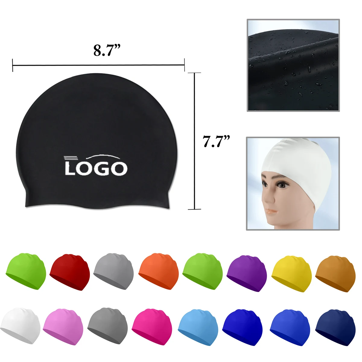 MOQ50 Unisex Silicone Swim Cap Waterproof 50g 1