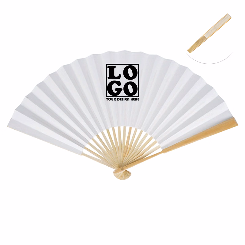 Folding Paper Fan with wood Handle