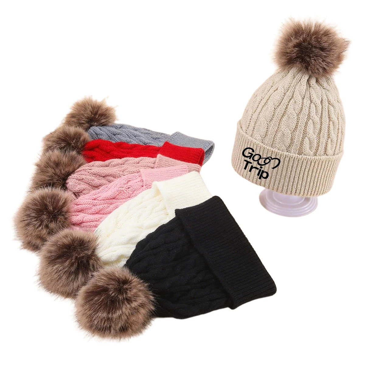 Fried Dough Twists Knit Hat W/Ball 1