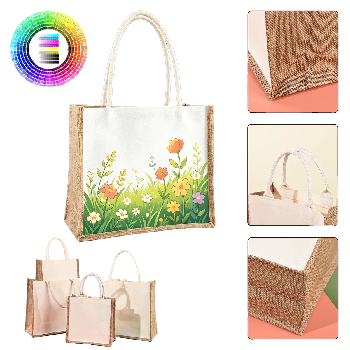 Blank Spliced Jute Canvas Shopper Bag 1