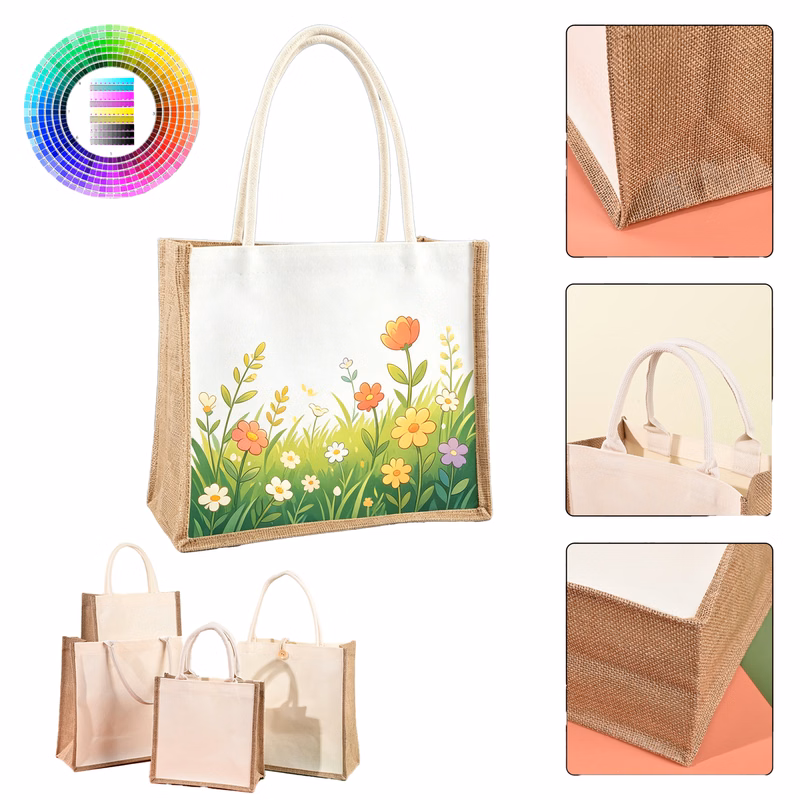 Blank Spliced Jute Canvas Shopper Bag
