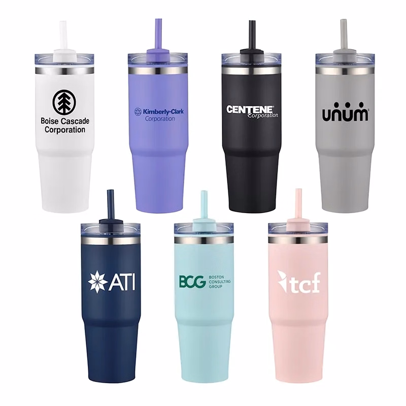 30oz. Dual Wall Stainless Steel & PP Tumbler with Clear Lid