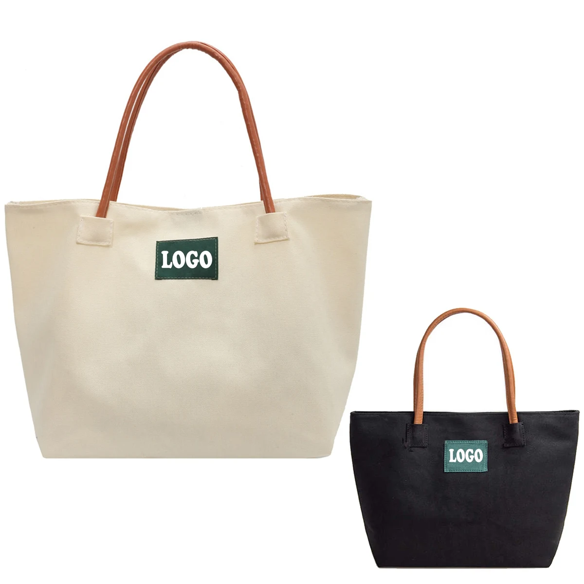 Women Canvas Tote Bag With Leather Handle 1