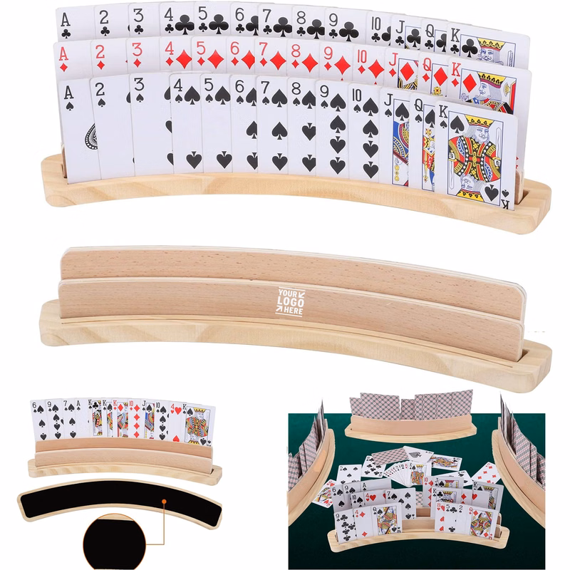 Curved Wooden Playing Card Holder Tray