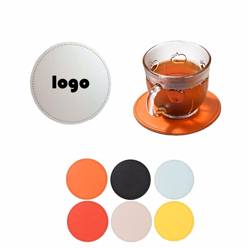 Custom Multi-Color Logo Round PU Leather Coaster