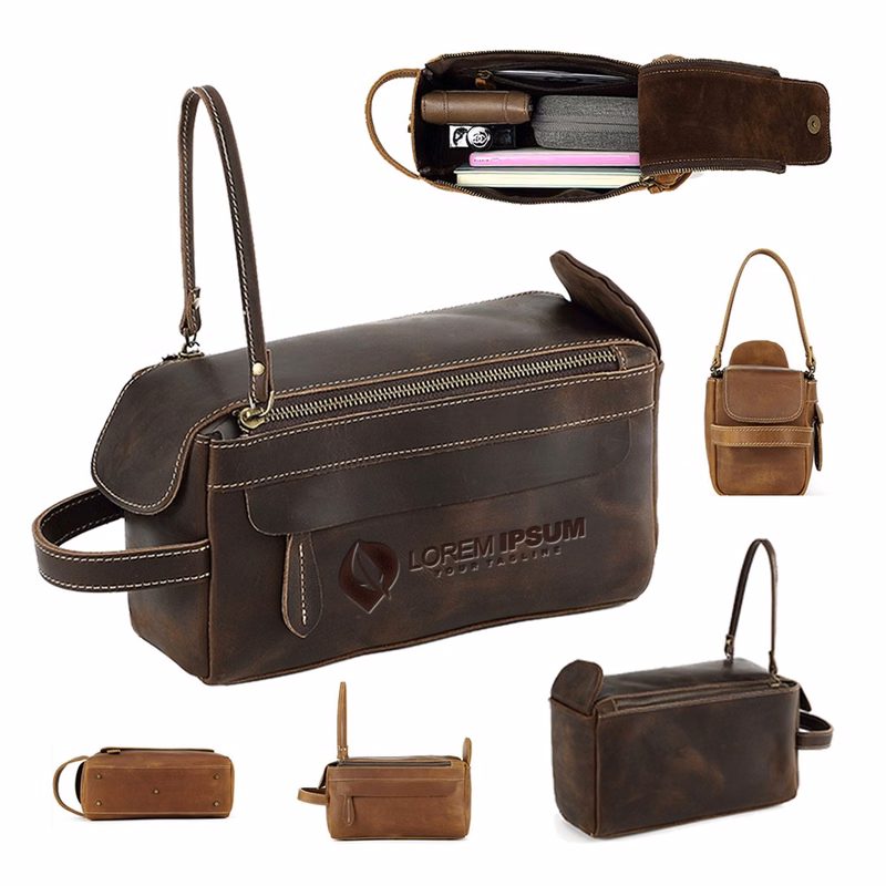Genuine Leather Crazy Horse Magnetic Buckle Handbag