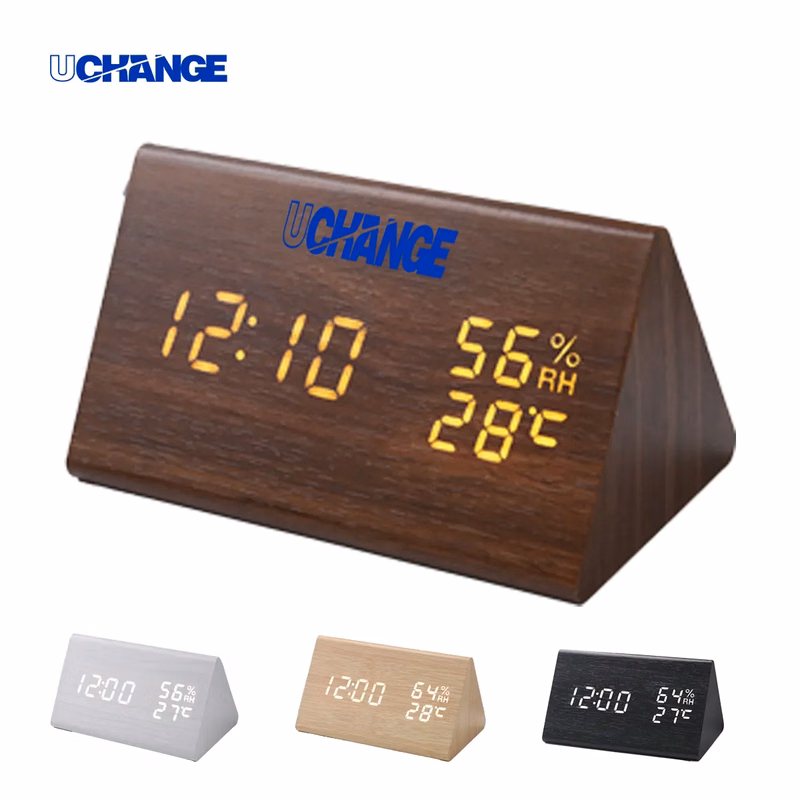 Wood Grain LED Alarm Clock With Temperature & Humidity