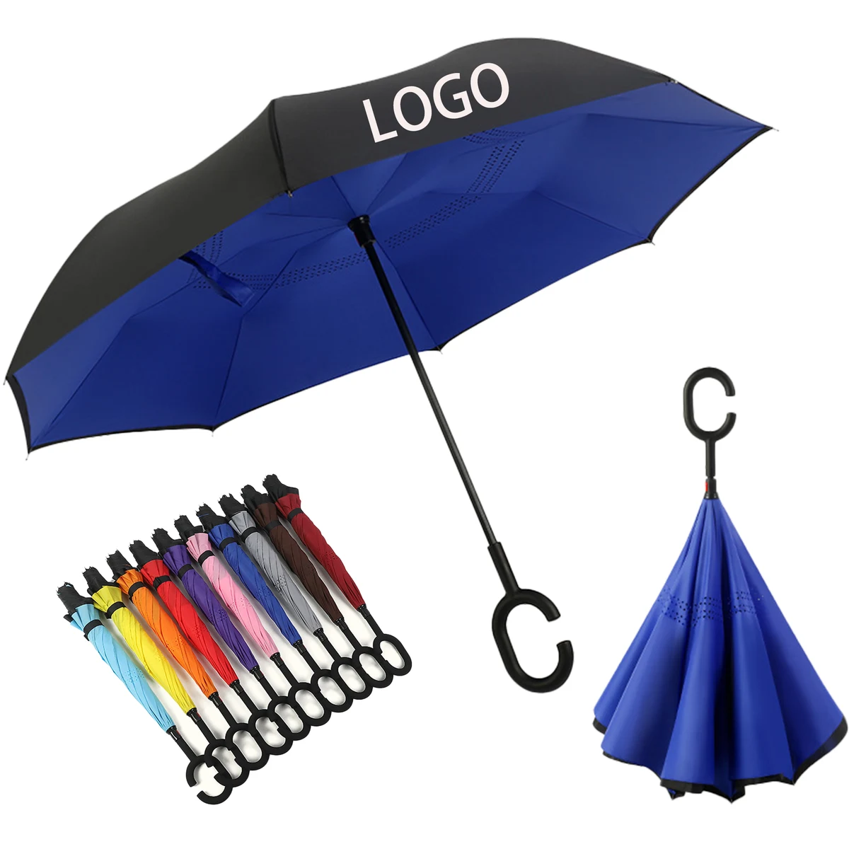 Inverted Reverse Umbrella with C-shaped Handle 1