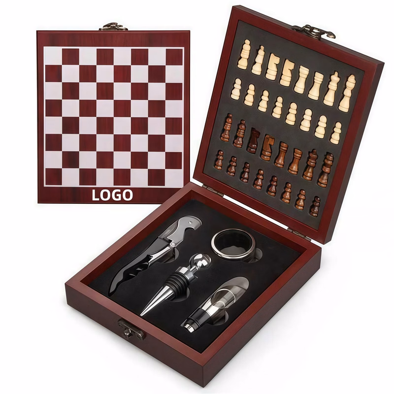 Premium Stainless Steel Wine Opener Set With Chess Design
