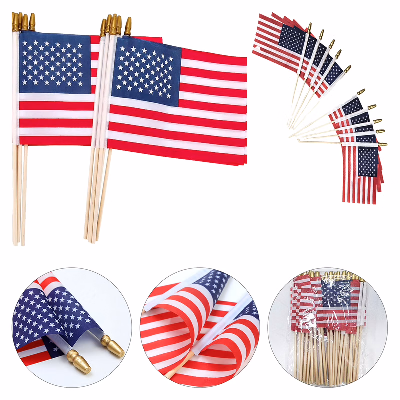 MOQ 100pcs Wood Shaft Handheld Flag
