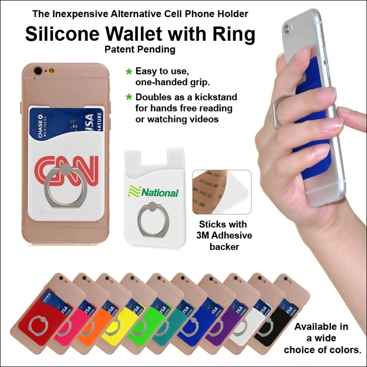 Inexpensive Alternative Cell Phone Holder - Silicone Wallet with Ring - White 1