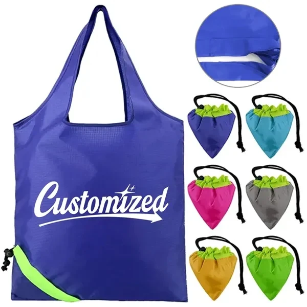 Custom Reusable Foldable Shopping Bag with Strawberry Pouch — Eco Promo Item 1