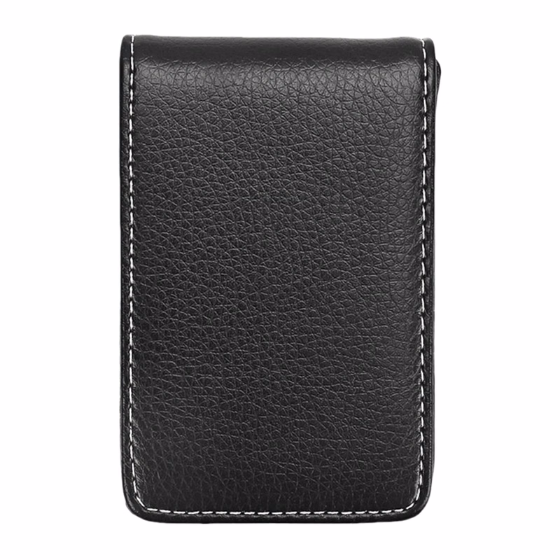 Genuine Leather Short Business Card Holder Vertical Style with Magnetic Closure.