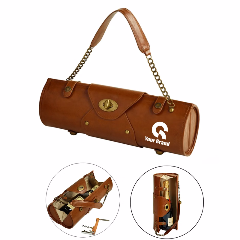 Stylish Classic Portable Women's Leather Wine Carrier