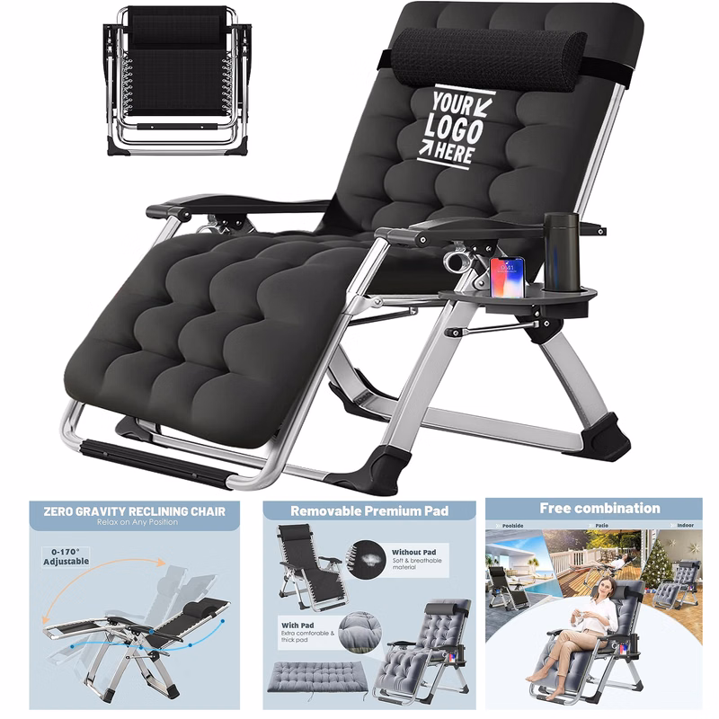 Removable Cushion Tray Indoor Outdoor Portable Reclining Lounge Zero Gravity Chair