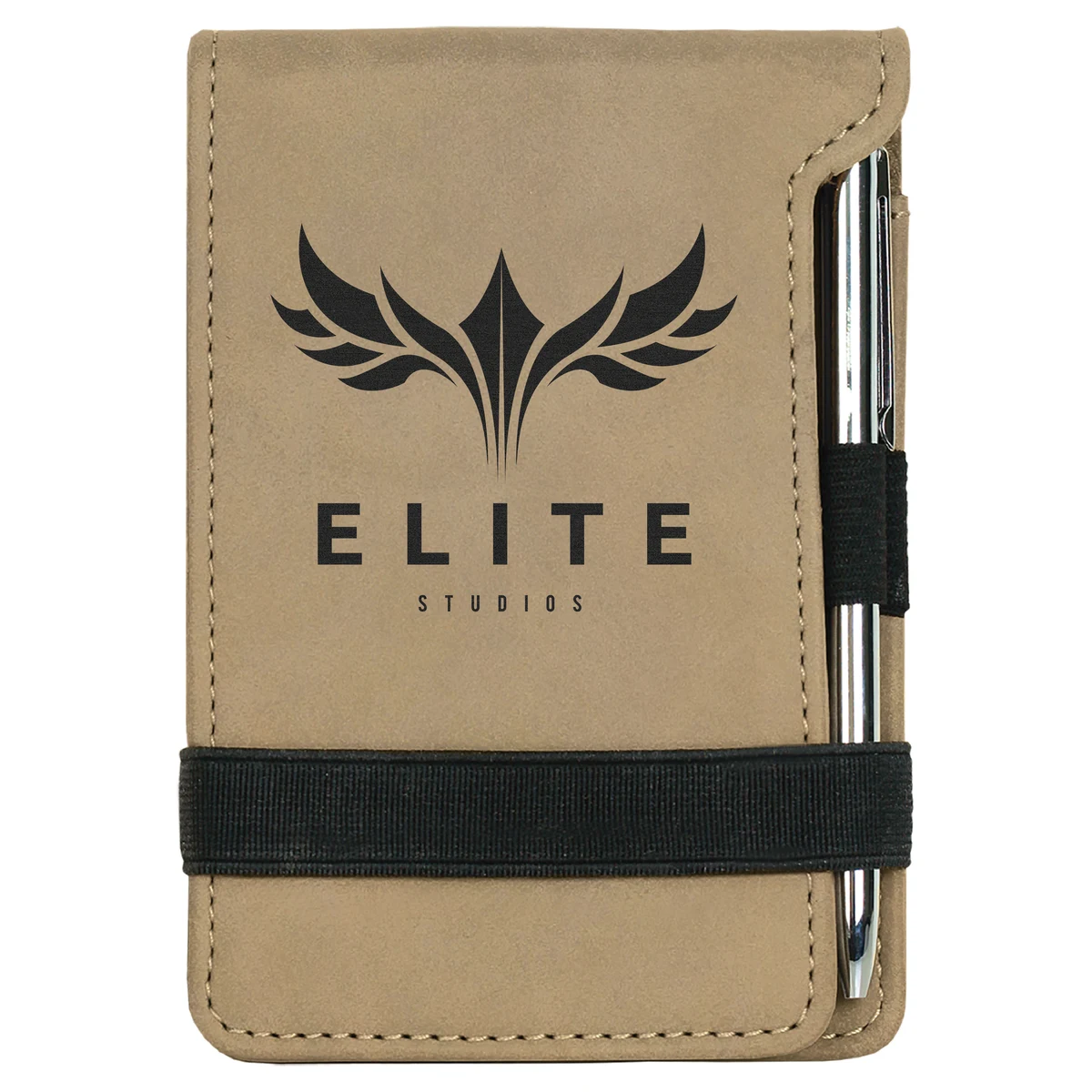 Light Brown Leatherette Mini Notepad with Pen 1