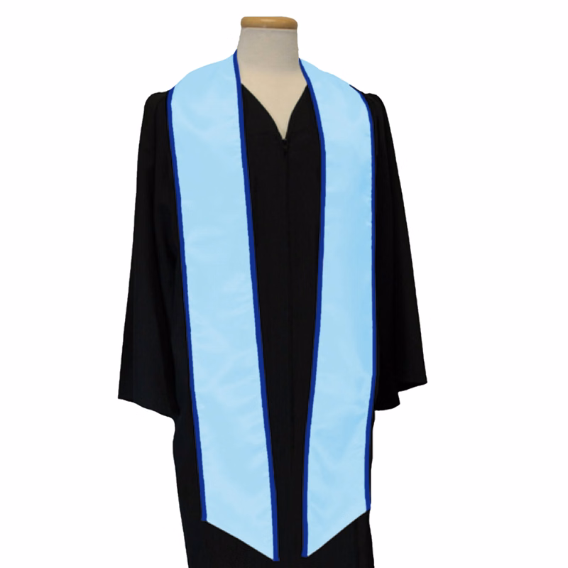 Light Blue Steel Graduation Sash Navy Binded Edge