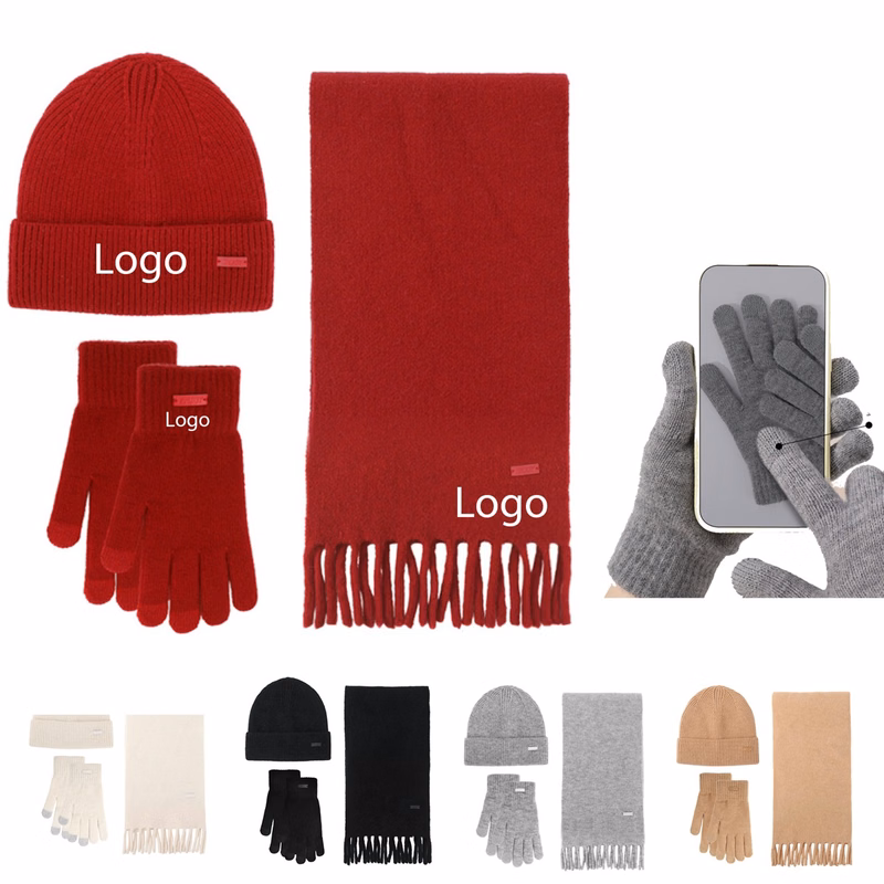 Color Matching Scarf Gloves Hat Three-piece Set Winter Suit