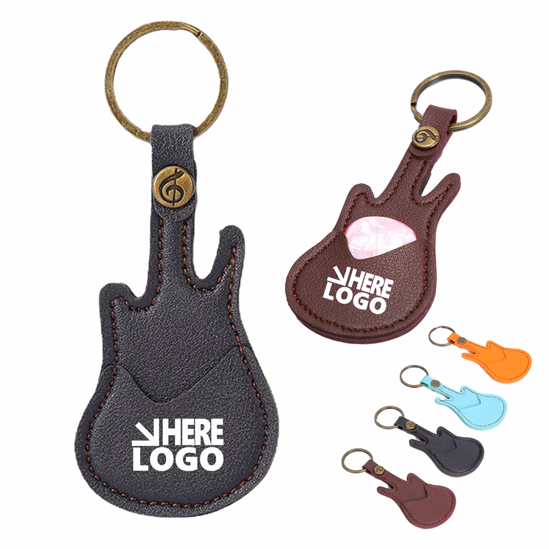 MOQ 20 Guitar Pick Holder Key Ring PU Leather