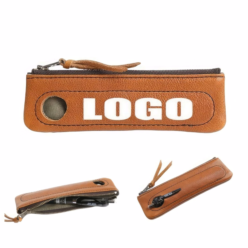 PU Leather Zippered School Student Pen Holder &Pencil Case