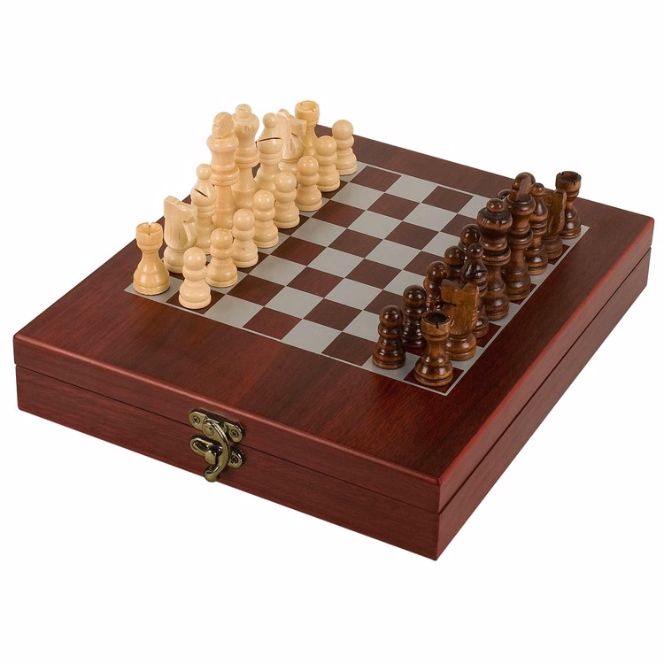 Rosewood Finish Chess Set with an engraved plate