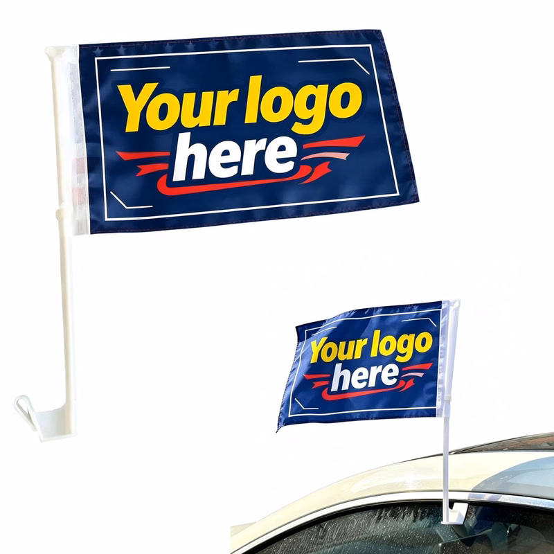 Car Window Flag With Plastic Clip Mount Pole
