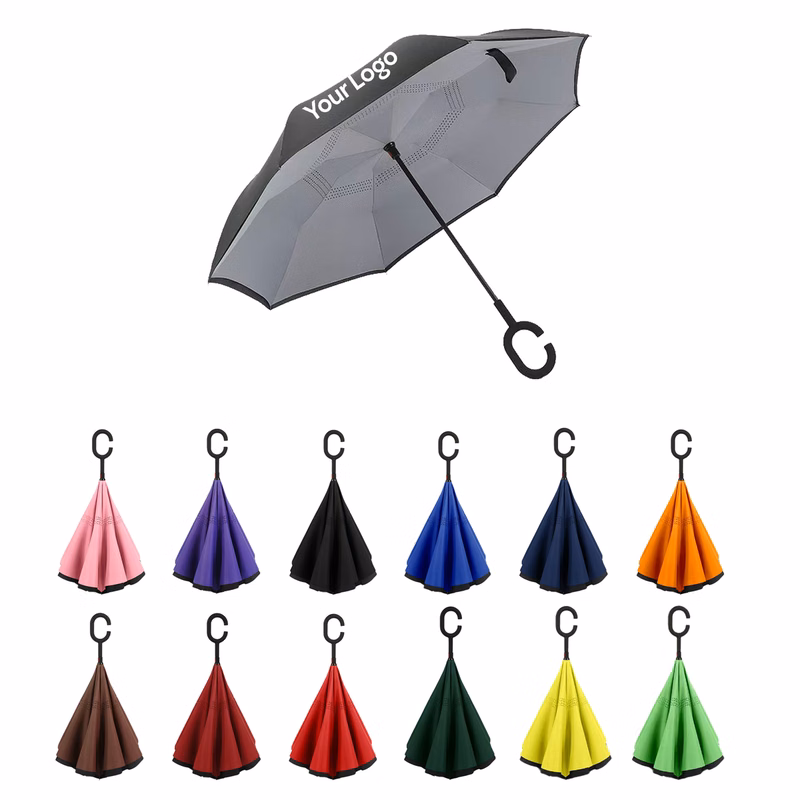 Reverse Long C-Handle Car Umbrella Rain Sun Proof Gift
