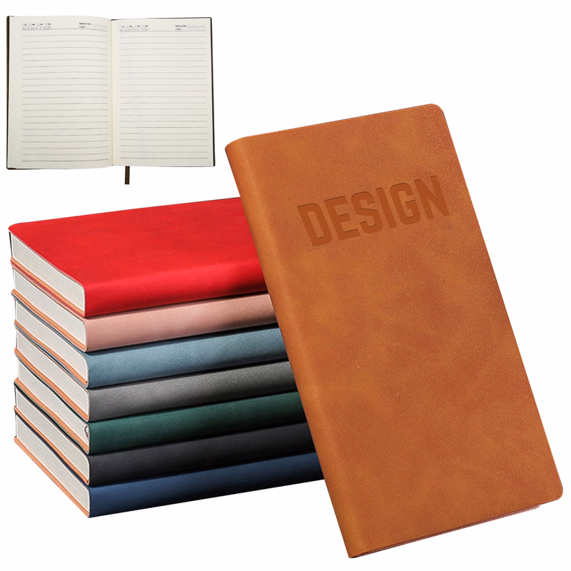 PU leather A6 business notebook with ribbon bookmarks