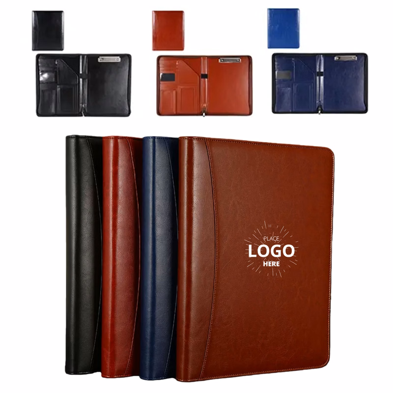 Leather A4 Zipper Business Padfolio File Folder