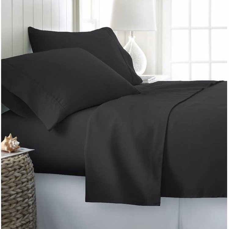 Microfiber Bed Sheet Sets - Black Full 4 Piece Double-Brushed