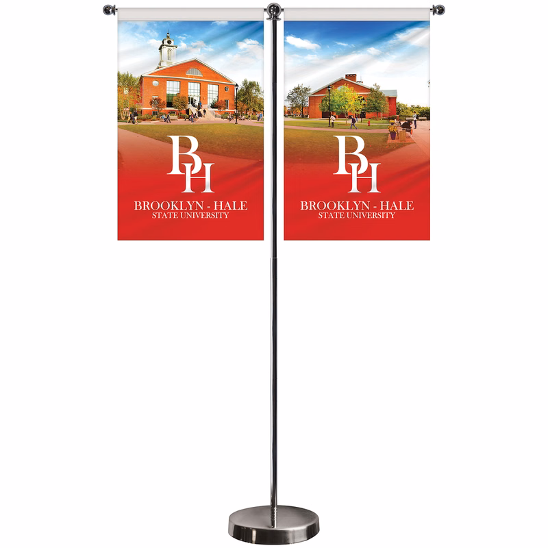11-19.7" T Style Metal Telescopic Flagpole with Two Single Reverse Banners