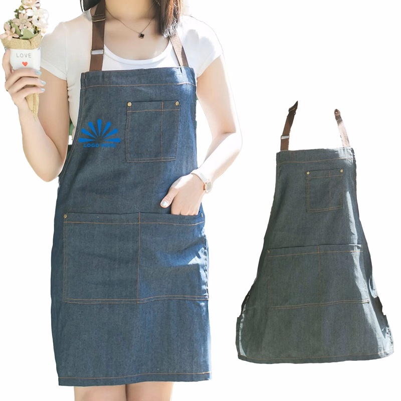 Denim Apron with Pockets Kitchen Workshop Chef Bib